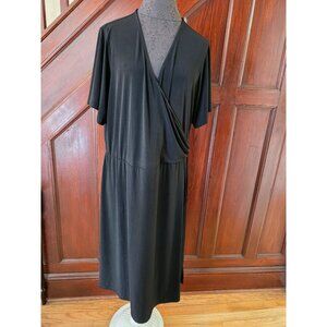 Susan Graver Black Short Sleeve Wrap Style Midi Dress Size XL